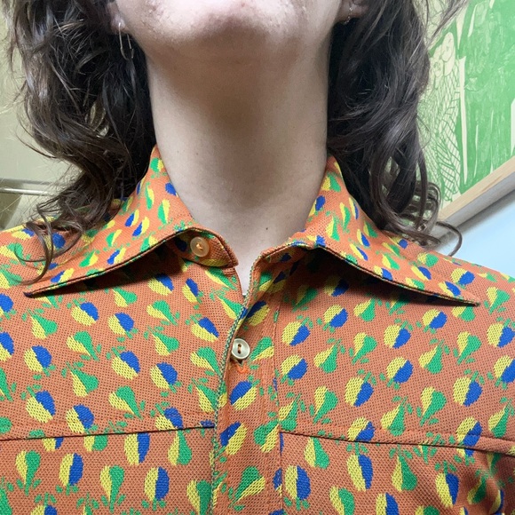 Vintage “Zorba” brand pear print button-up top with pointy collar - Picture 3 of 5